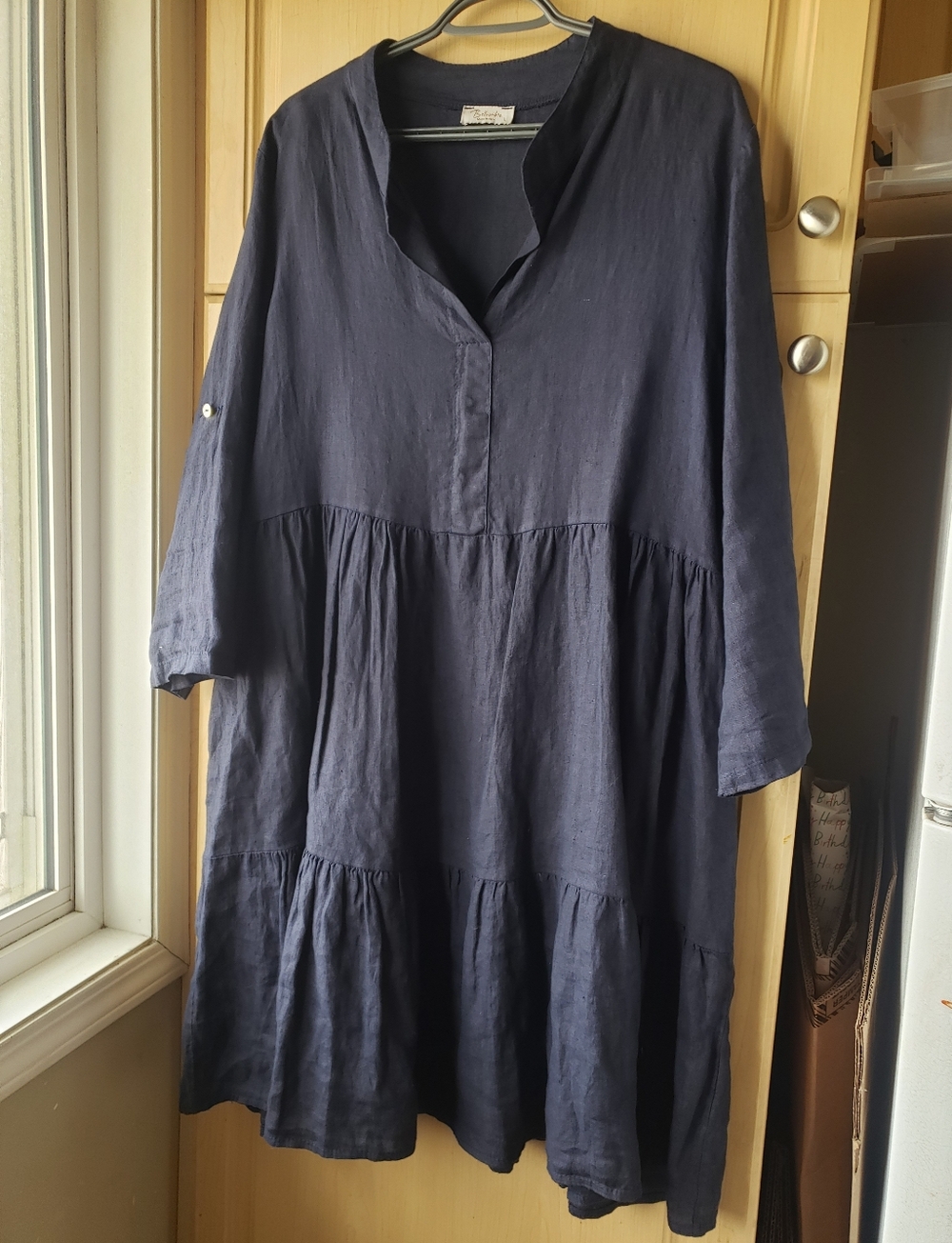 100% Linen Loose Tiered Navy Linen Dress